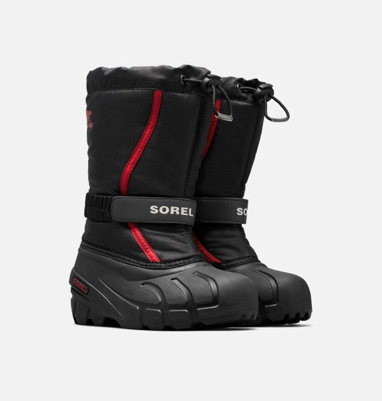 Botas Nieve Sorel Niños - Youth Flurry™ Negras/Rojas - 43160-QBVO